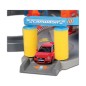 Bburago - STREET FIRE, Nagy parkoló játékszett – garázs és autószalon két kisautóval, 1:43