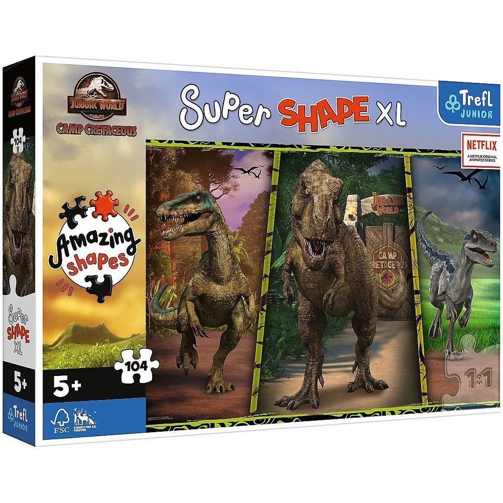 Puzzle 104 Xl Super Shape Színes Dinoszauruszokjurassic World Iskola Vilaghu 