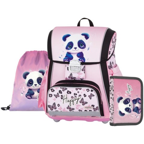 PREMIUM Panda iskolatáska, 3 részes szett