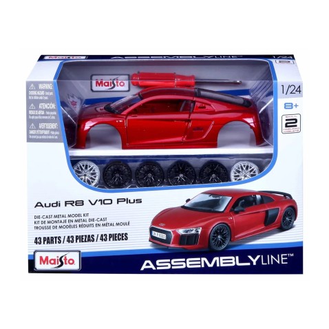 Maisto - Audi R8 V10 Plus, metálpiros, assembly line, 1:24