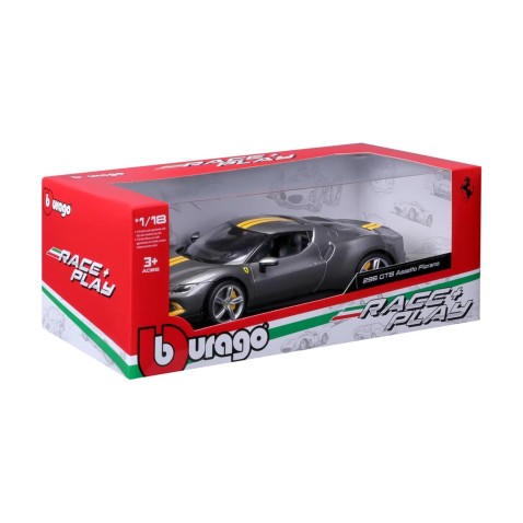 Bburago - RACE+PLAY, Ferrari 296 GTB ASSETTO FIORANO, metálszürke, 1:18