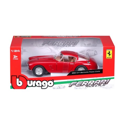 Bburago - RACE+PLAY, Ferrari 250 GT Berlinetta Passo Corto, piros, 1:24