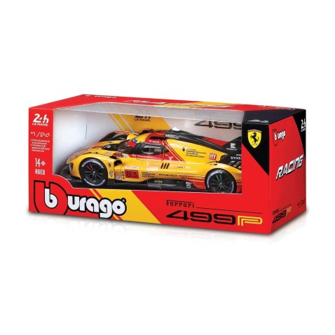 Bburago - RACING, Ferrari 499P - 2024-es Le Mans-i 24 órás versenyfestés, sárga, 1:24