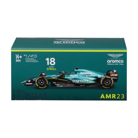 Bburago - RACE F1-es versenyautó díszdobozban, Aston Martin AMR23 (2023), #18 Lance Stroll