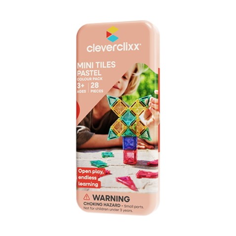 Cleverclixx – Mágneses építőjáték Mini Tiles Pack Pastel – 28 db