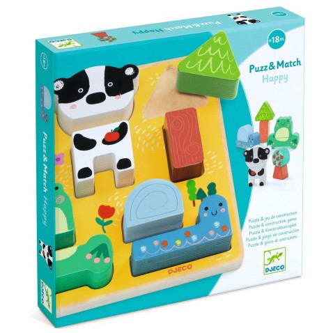 Puzzle és építőjáték 2 az 1-ben - vidám állatkák