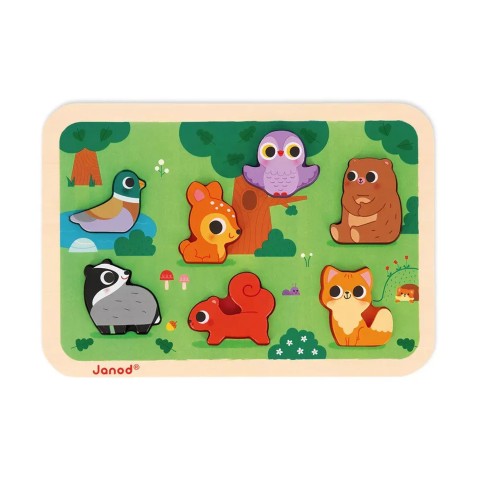 Fa 3D formaillesztő puzzle - Erdei állatkák