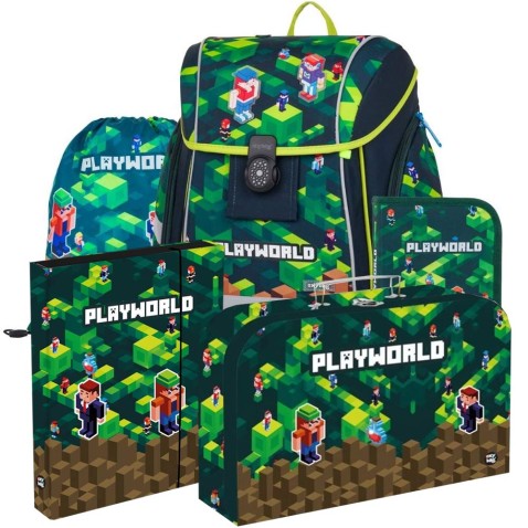 Oxybag PREMIUM LIGHT Playworld 25, iskolatáska elsősöknek 3 darabos készlet