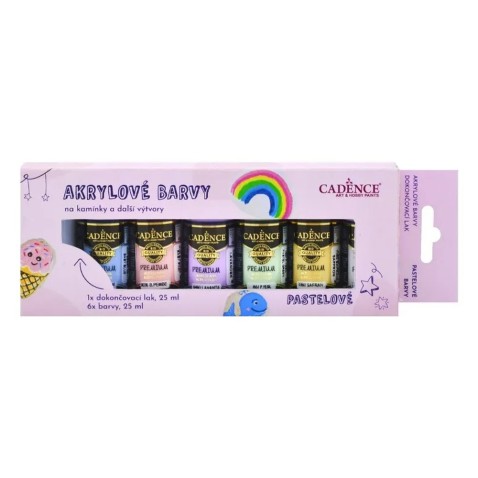 Cadence akrilfesték kavicsfestéshez, 6 db + akrillakk, 25 ml – pasztell