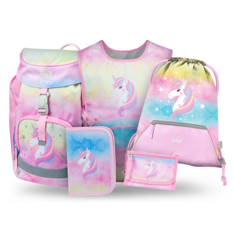 BAAGL Airy Rainbow Unicorn iskolatáska – 5 részes szett