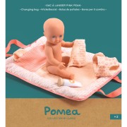 Baby Pomea - pelenkázótáska babákhoz - rózsaszín madárkával